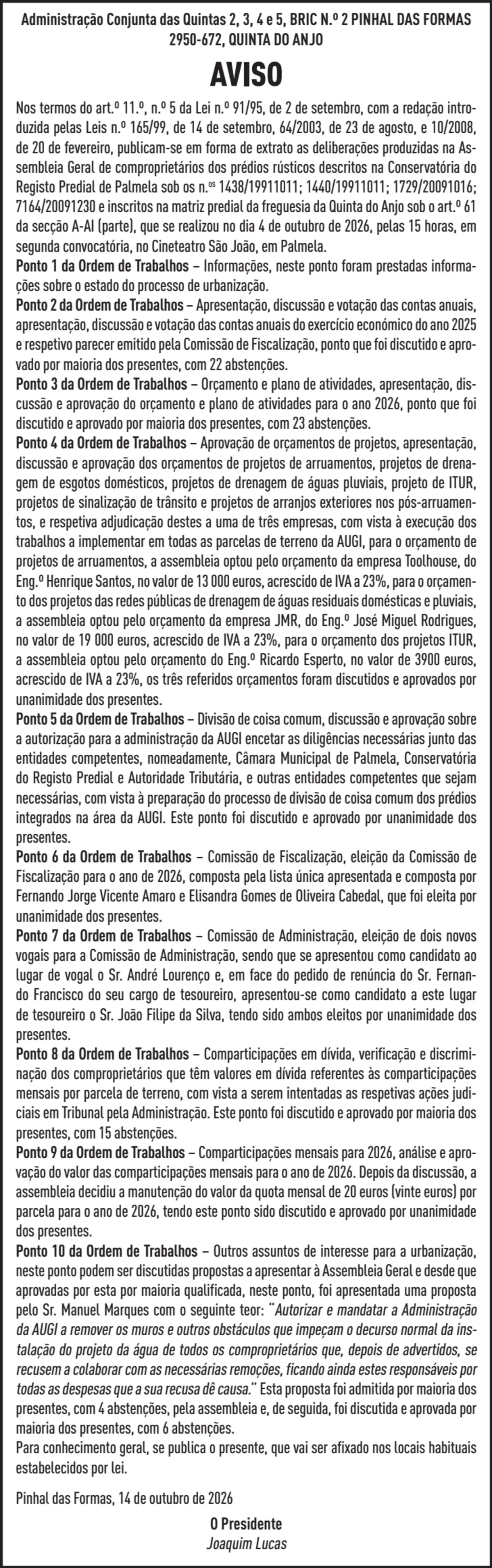 Imagem de contexto do artigo AVISO AD.COJUNTAS DAS QUINTAS 234E 5
