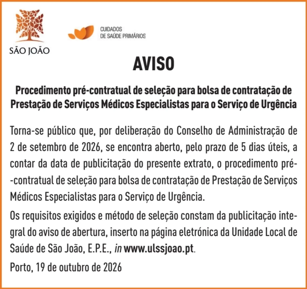 Imagem de contexto do artigo MEDICOS ESPECIALISTAS URGENCIAS