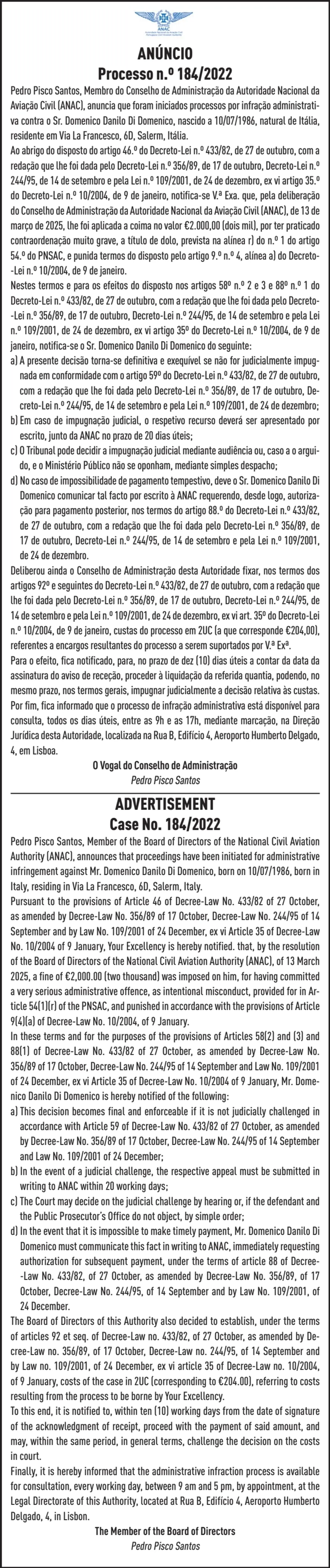 Imagem de contexto do artigo PROC. CO 184/2022