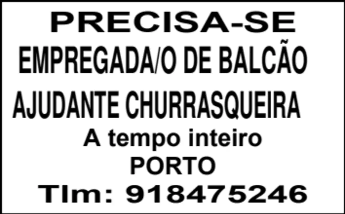 Imagem de contexto do artigo PRECISA-SE EMPREGADA/O DE BALCÃO